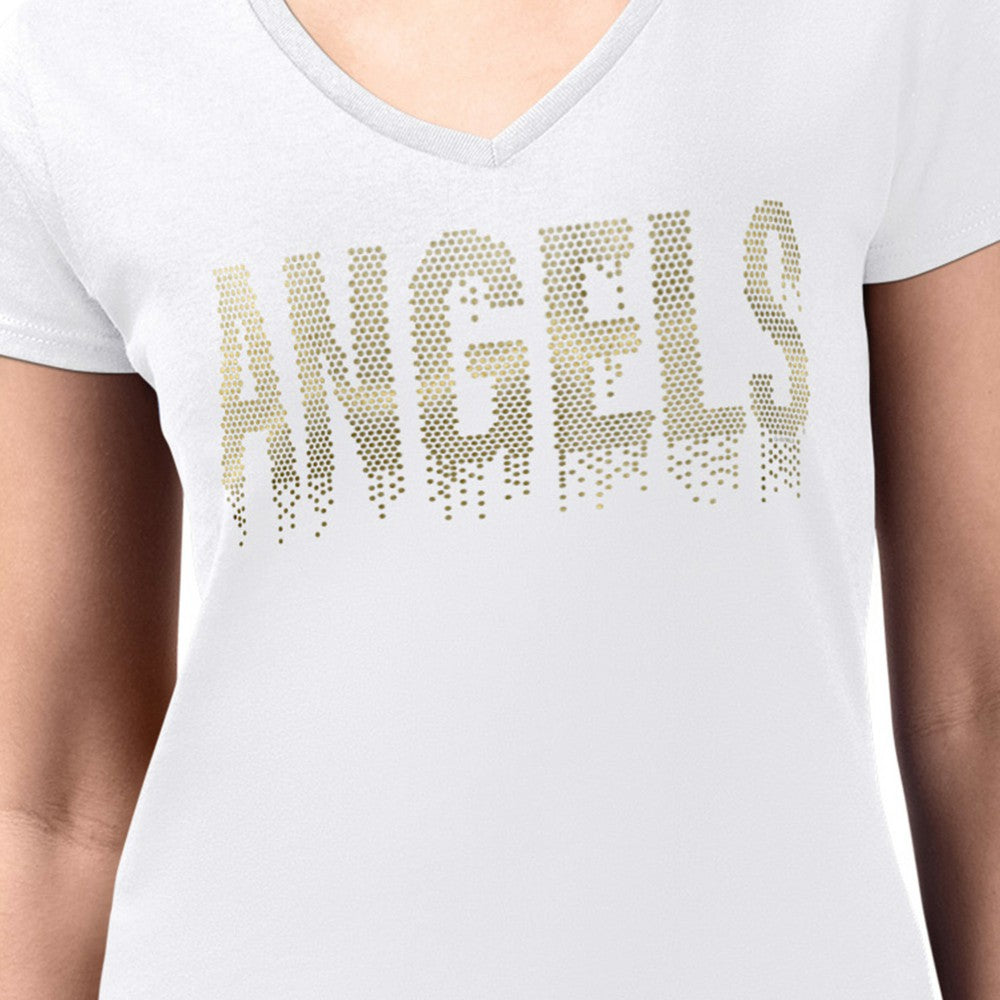 Los Angeles Angels G-III 4Her by Carl Banks Women's Metallic Drop Lightweight V-Neck T-Shirt | MLB For sale
