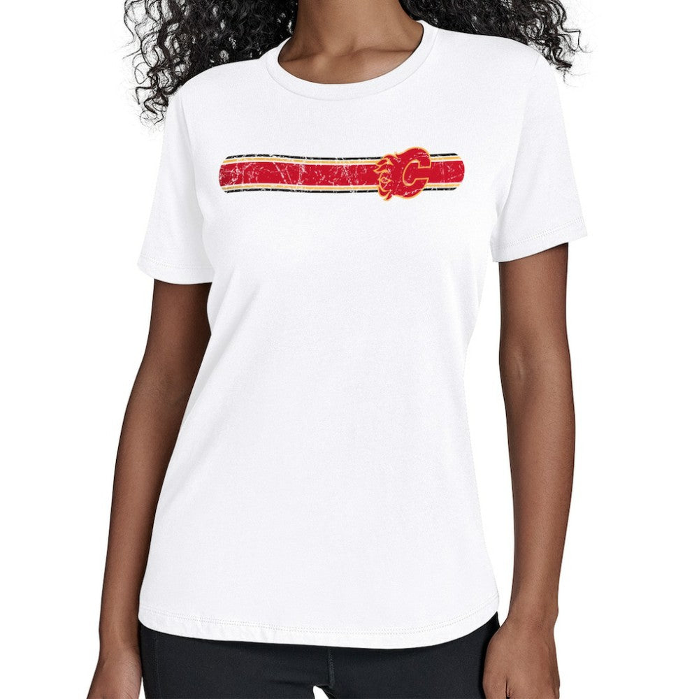 Calgary Flames Starter Women's Team Stripe T-Shirt Discount