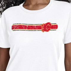 Calgary Flames Starter Women's Team Stripe T-Shirt Discount