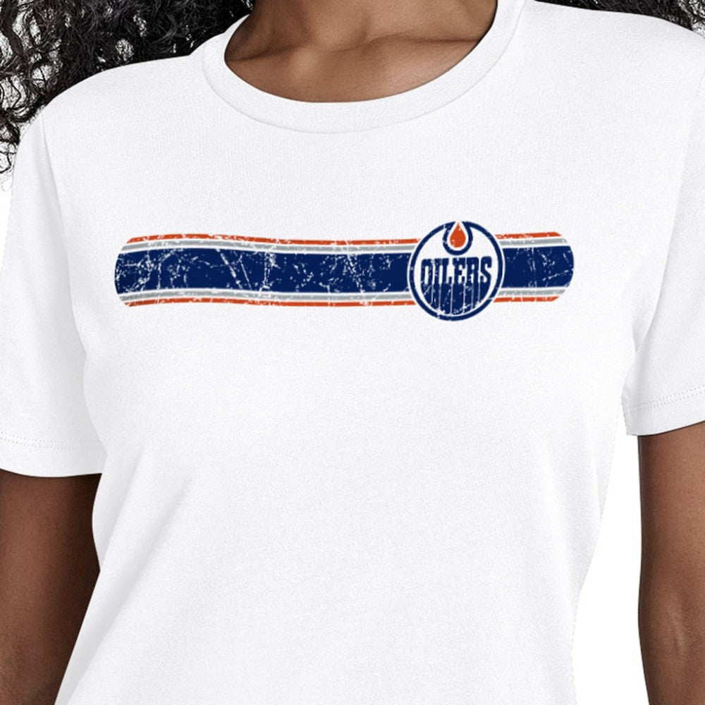 Edmonton Oilers Starter Women's Team Stripe T-Shirt On Sale