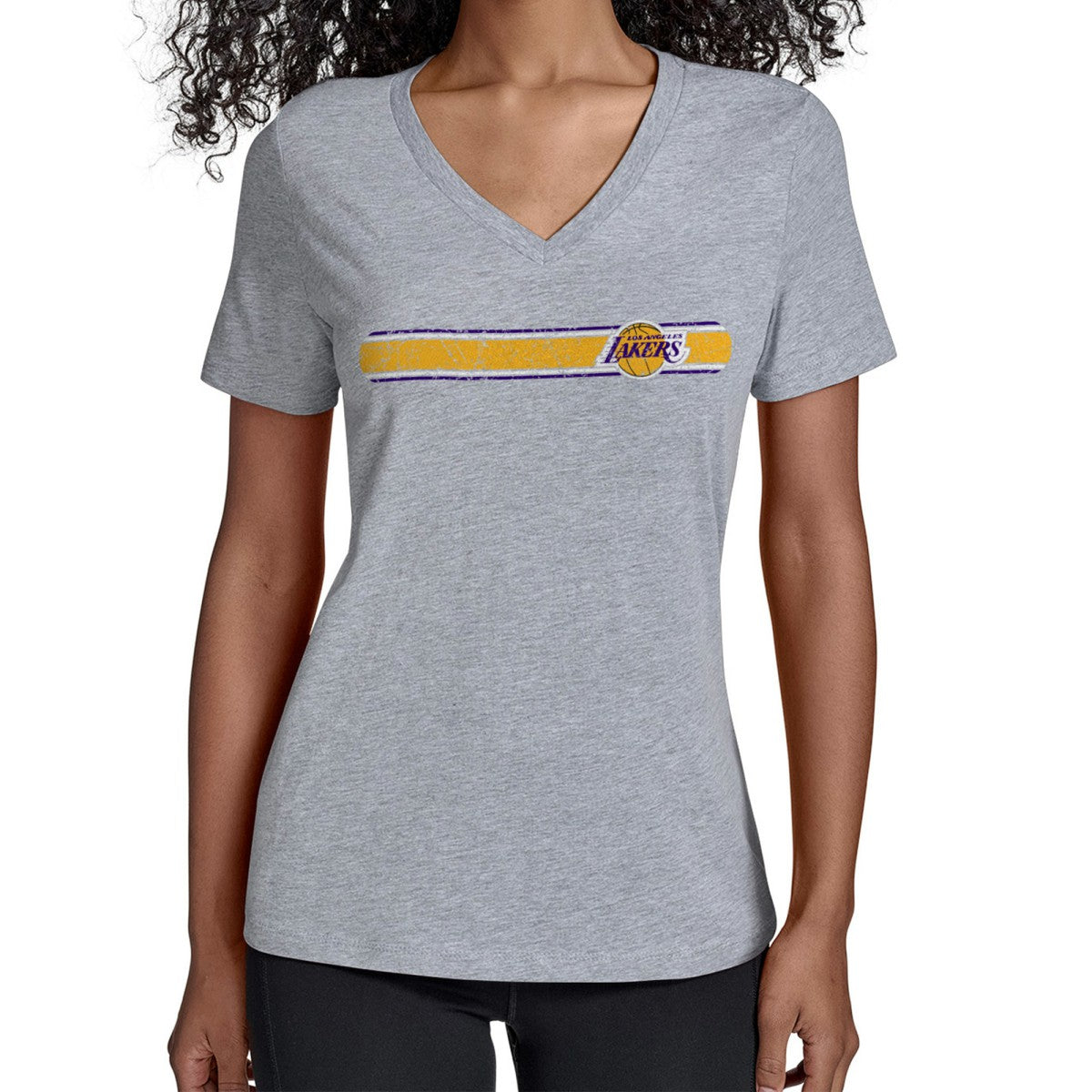 Los Angeles Lakers Starter Women's Team Stripe V-Neck T-Shirt New