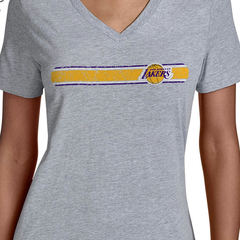 Los Angeles Lakers Starter Women's Team Stripe V-Neck T-Shirt New