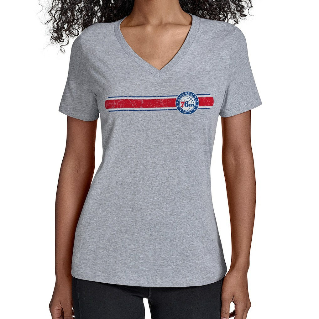 Philadelphia 76ers Starter Women's Team Stripe V-Neck T-Shirt On Sale