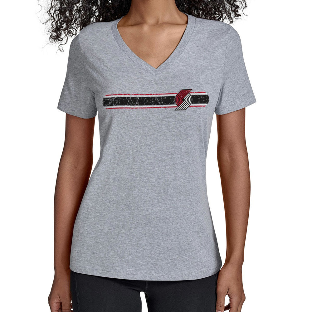 Portland Trail Blazers Starter Women's Team Stripe V-Neck T-Shirt Outlet