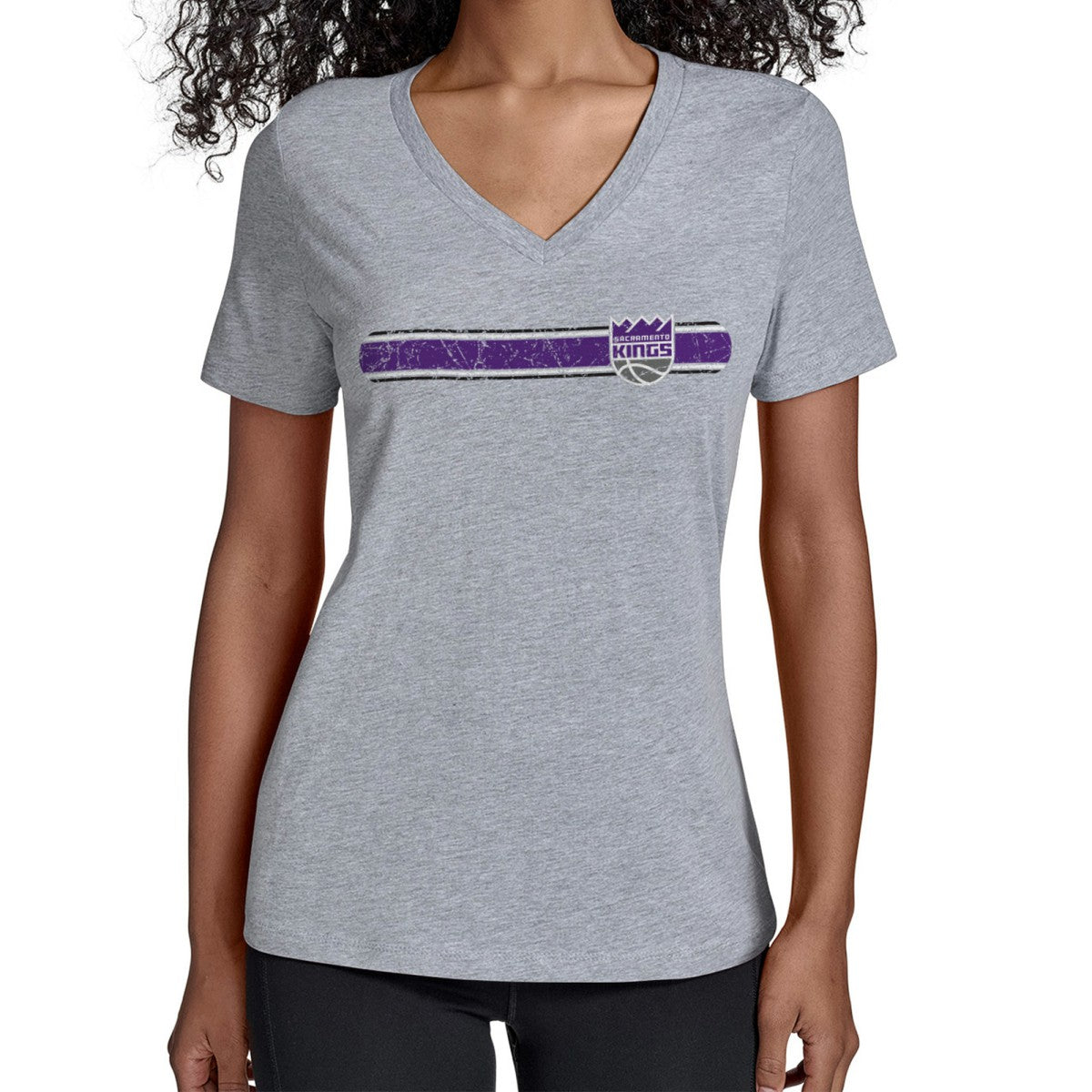 Sacramento Kings Starter Women's Team Stripe V-Neck T-Shirt Outlet