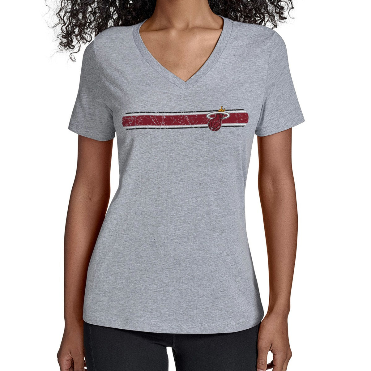 Miami Heat Starter Women's Team Stripe V-Neck T-Shirt Discount