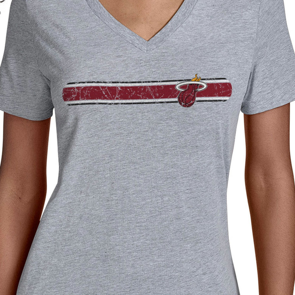Miami Heat Starter Women's Team Stripe V-Neck T-Shirt Discount