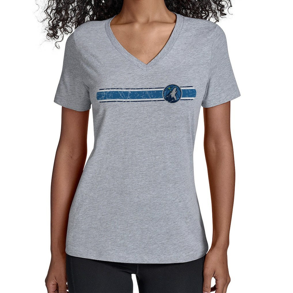 Minnesota Timberwolves Starter Women's Team Stripe V-Neck T-Shirt On Sale