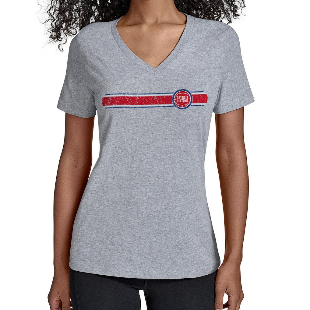 Detroit Pistons Starter Women's Team Stripe V-Neck T-Shirt sale Outlet