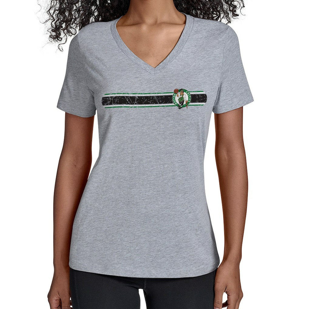 Boston Celtics Starter Women's Team Stripe V-Neck T-Shirt For Sale