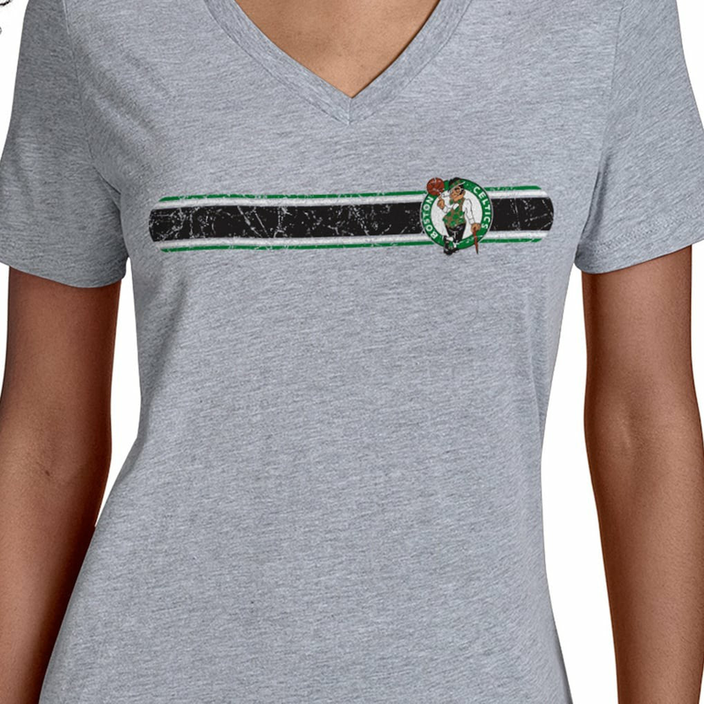 Boston Celtics Starter Women's Team Stripe V-Neck T-Shirt For Sale