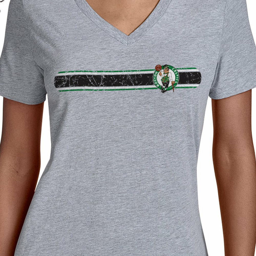 Boston Celtics Starter Women's Team Stripe V-Neck T-Shirt For Sale