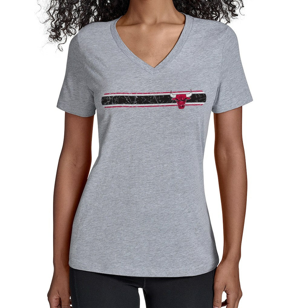 Chicago Bulls Starter Women's Team Stripe V-Neck T-Shirt sale On Sale