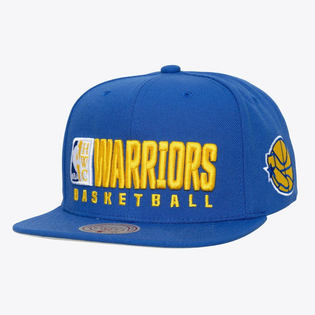 Golden State Warriors Hardwood Classics Old School Stacked Text Snapback Hat sale New