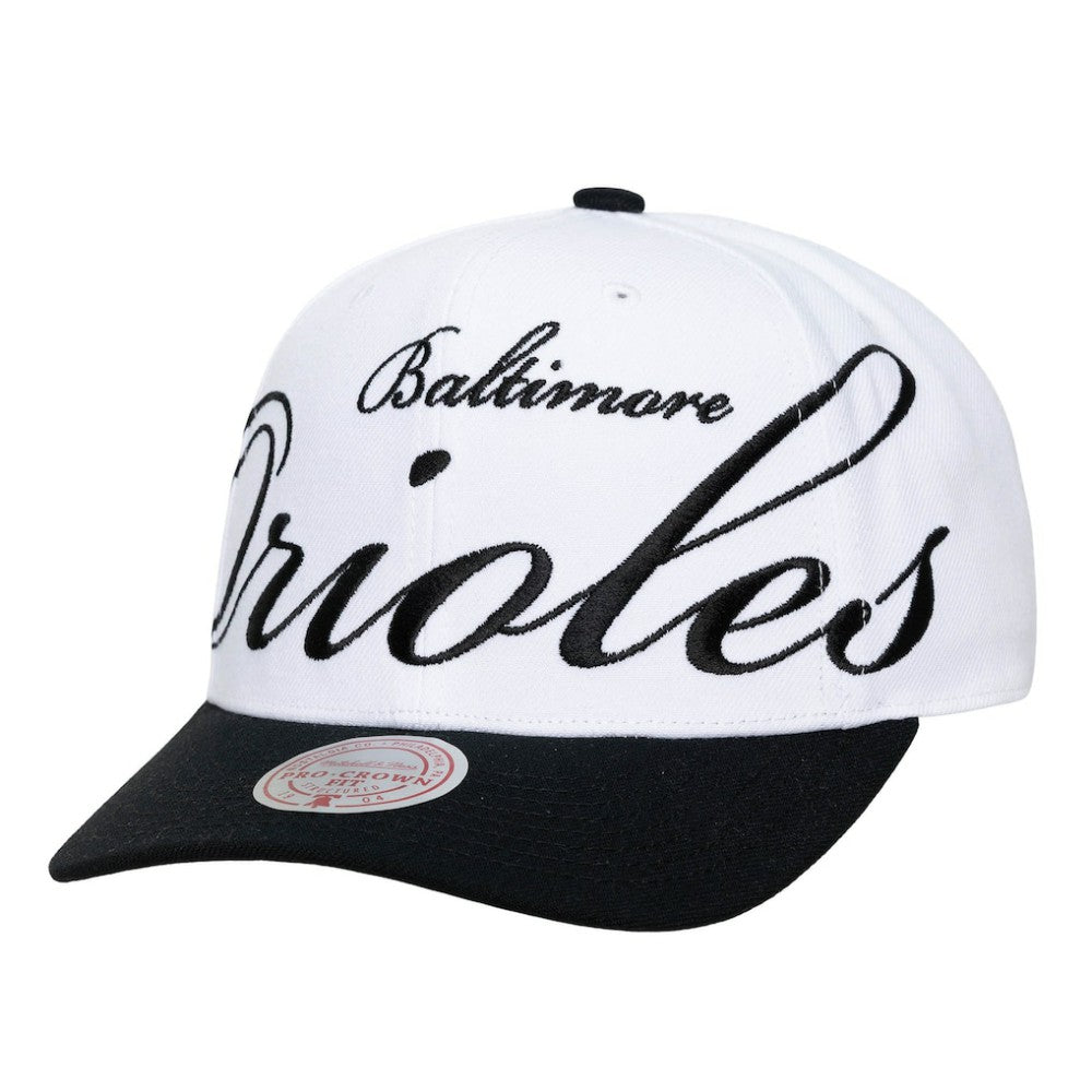 Baltimore Orioles Mitchell & Ness Unisex XL Script Pro Crown Snapback Hat | MLB Outlet