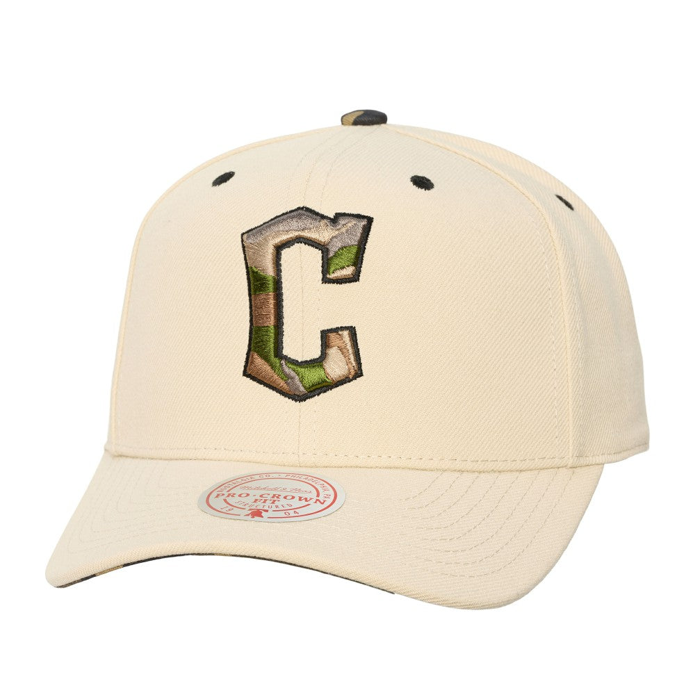 Cleveland Guardians Mitchell & Ness Unisex Camo Logo Pro Crown Snapback Hat | MLB For sale