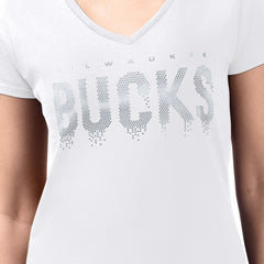Milwaukee Bucks G-III 4Her by Carl Banks Women's Super-Slim-Fit Metallic Drop Lightweight V-Neck T-Shirt New