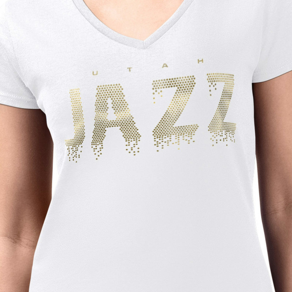 Utah Jazz G-III 4Her by Carl Banks Women's Super-Slim-Fit Metallic Drop Lightweight V-Neck T-Shirt New