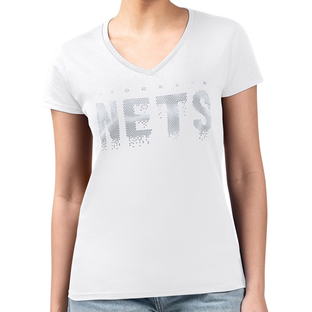 Brooklyn Nets G-III 4Her by Carl Banks Women's Super-Slim-Fit Metallic Drop Lightweight V-Neck T-Shirt Discount