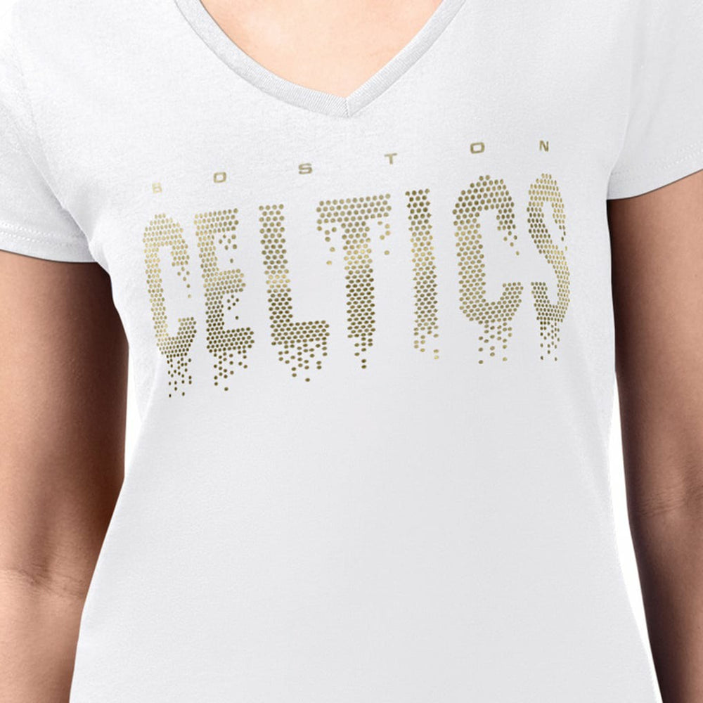 Boston Celtics G-III 4Her by Carl Banks Women's Super-Slim-Fit Metallic Drop Lightweight V-Neck T-Shirt Outlet