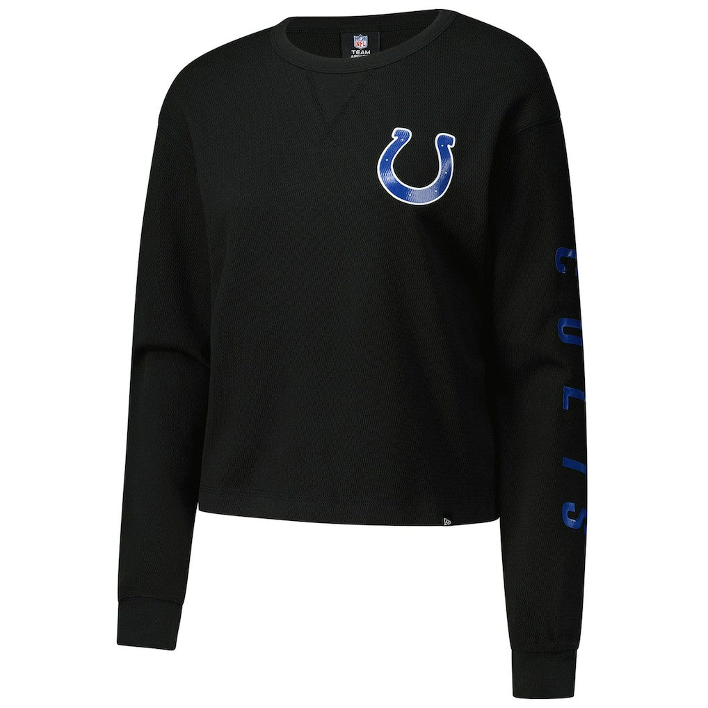 Indianapolis Colts New Era Women's Sport Night Thermal Long Sleeve Cropped T-Shirt