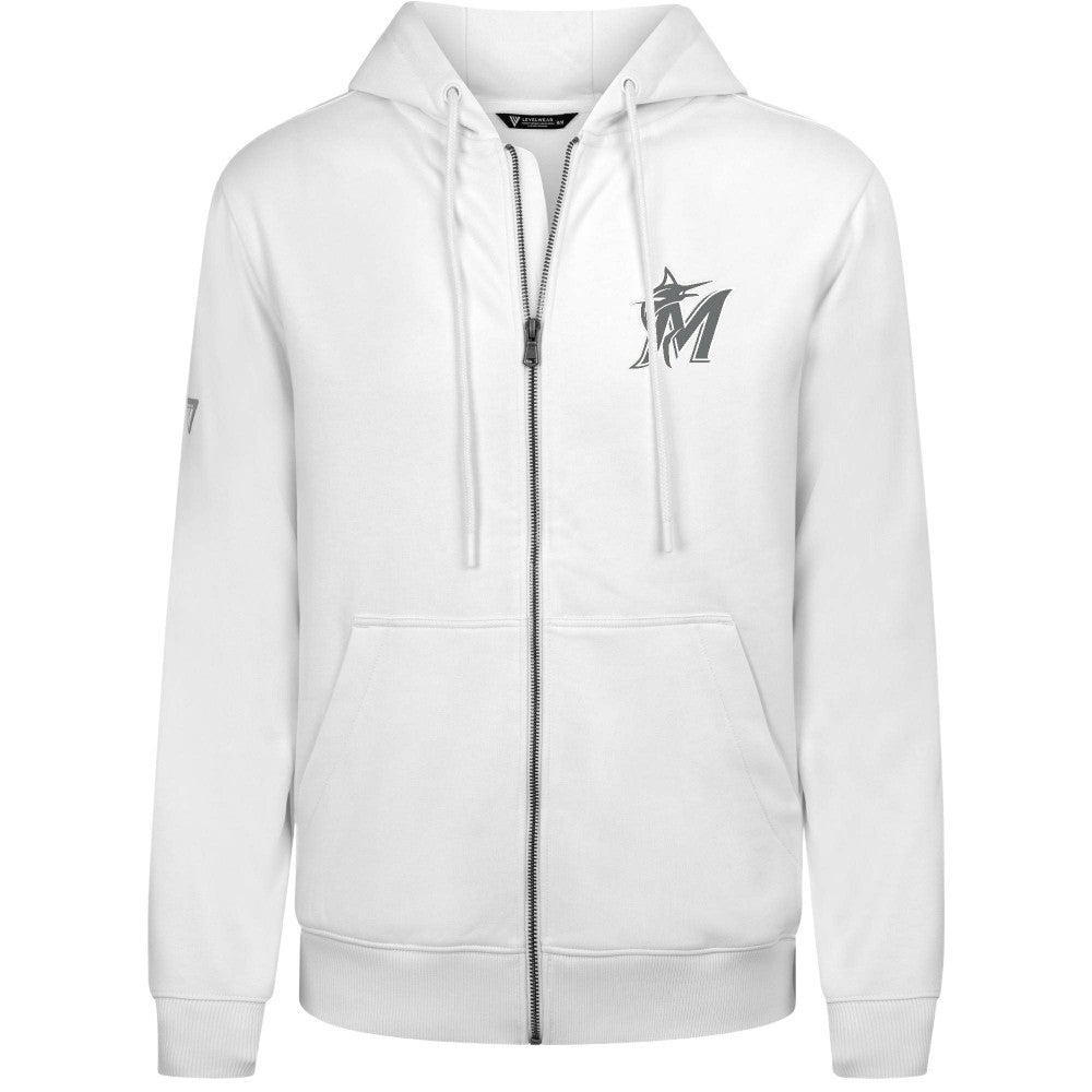 Miami Marlins Levelwear Podium Chenille Logo Full-Zip Hoodie | MLB For sale