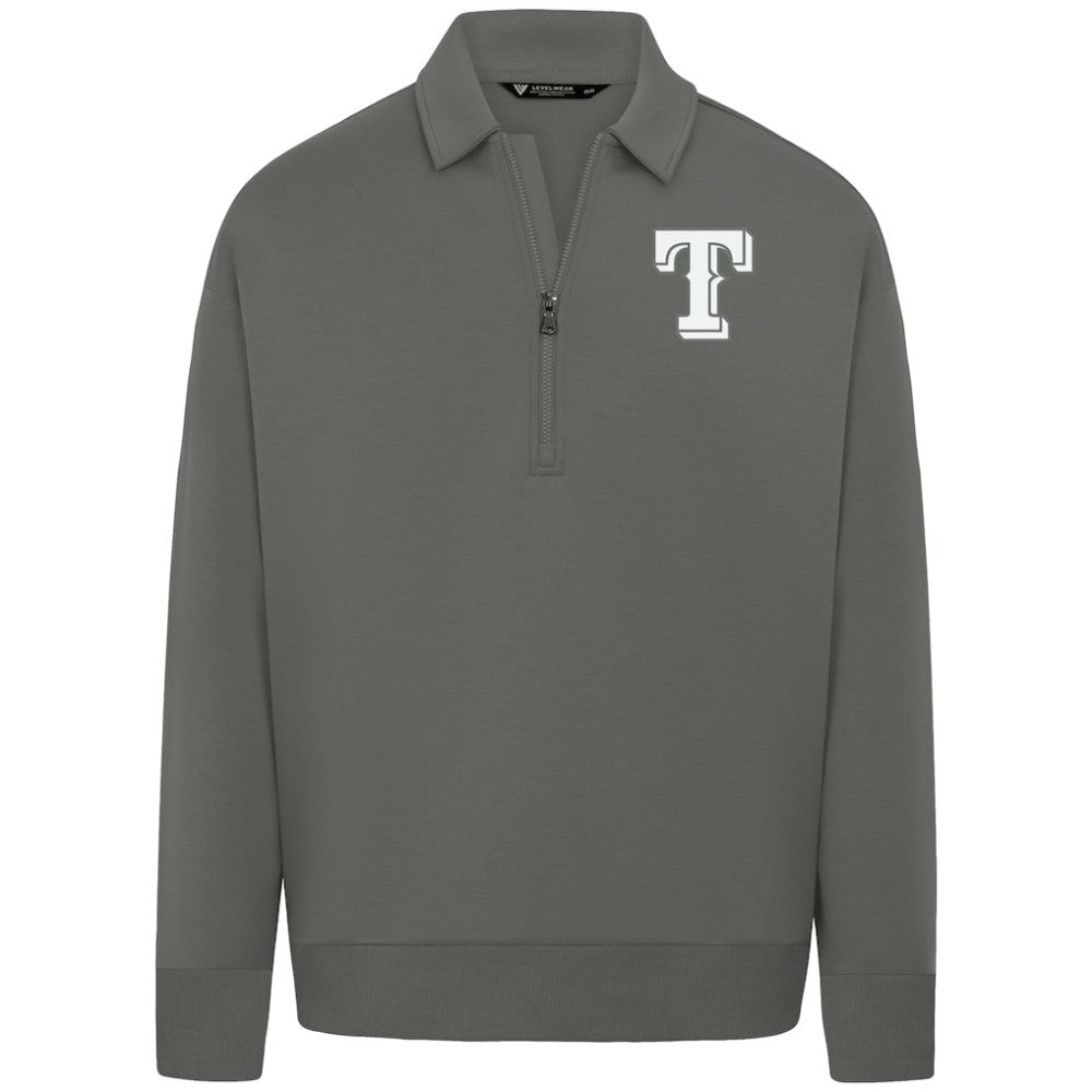Texas Rangers Levelwear Luxe Signature Quarter-Zip Chenille Logo Tri-Blend Sweatshirt | MLB Shop