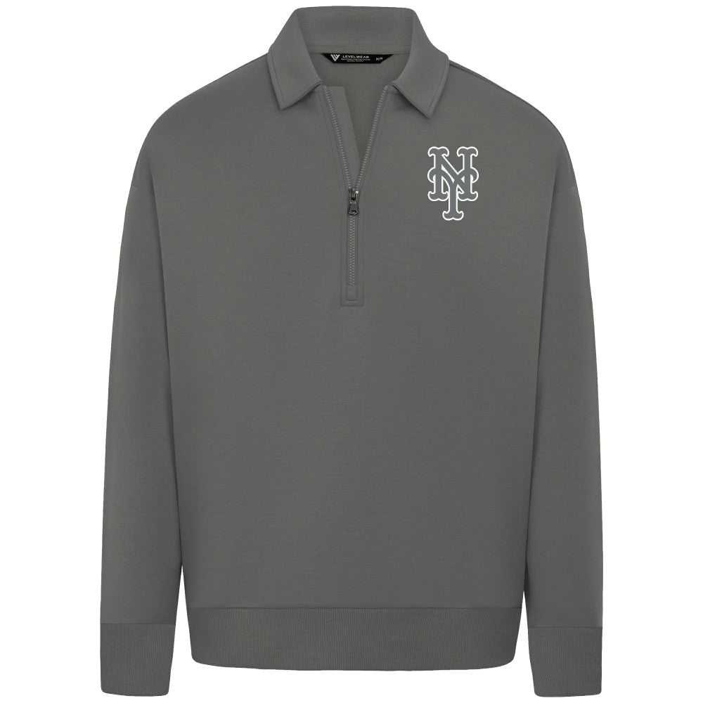 New York Mets Levelwear Luxe Signature Quarter-Zip Chenille Logo Tri-Blend Sweatshirt | MLB On Sale