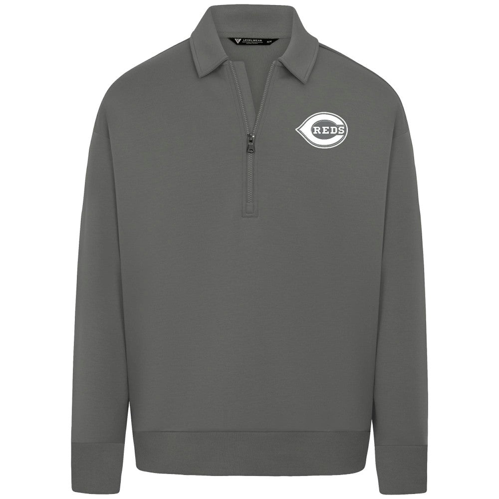 Cincinnati Reds Levelwear Luxe Signature Quarter-Zip Chenille Logo Tri-Blend Sweatshirt | MLB On Sale