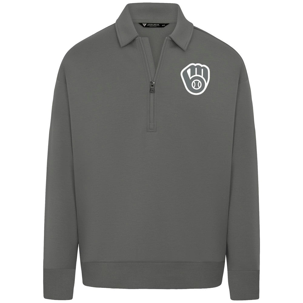 Milwaukee Brewers Levelwear Luxe Signature Quarter-Zip Chenille Logo Tri-Blend Sweatshirt | MLB New
