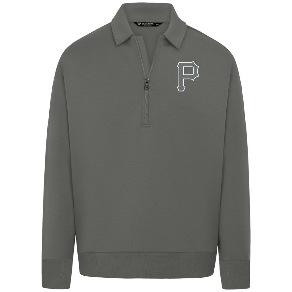 Pittsburgh Pirates Levelwear Luxe Signature Quarter-Zip Chenille Logo Tri-Blend Sweatshirt | MLB Discount