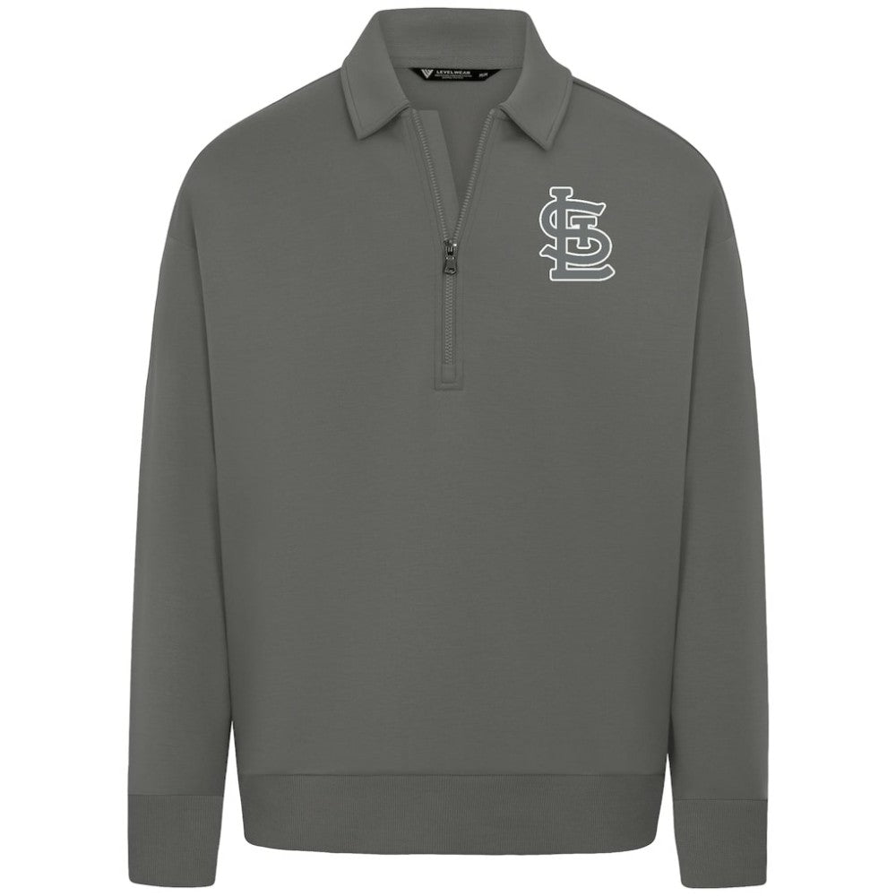St. Louis Cardinals Levelwear Luxe Signature Quarter-Zip Chenille Logo Tri-Blend Sweatshirt | MLB Outlet