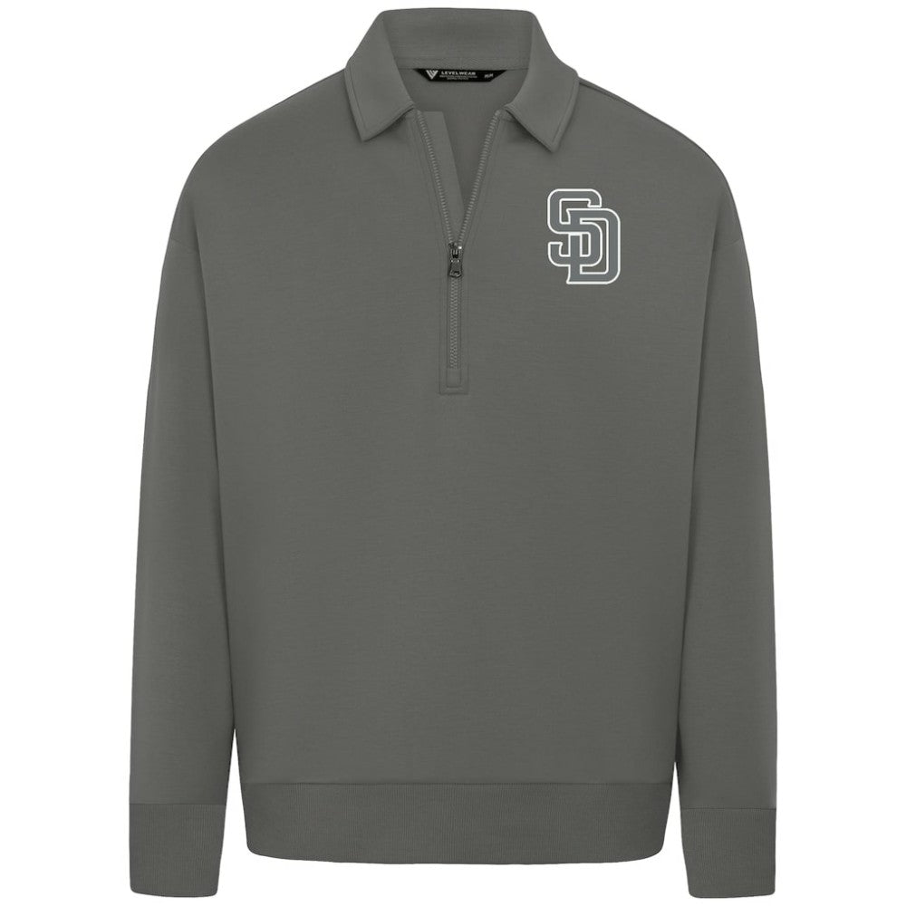 San Diego Padres Levelwear Luxe Signature Quarter-Zip Chenille Logo Tri-Blend Sweatshirt | MLB On Sale