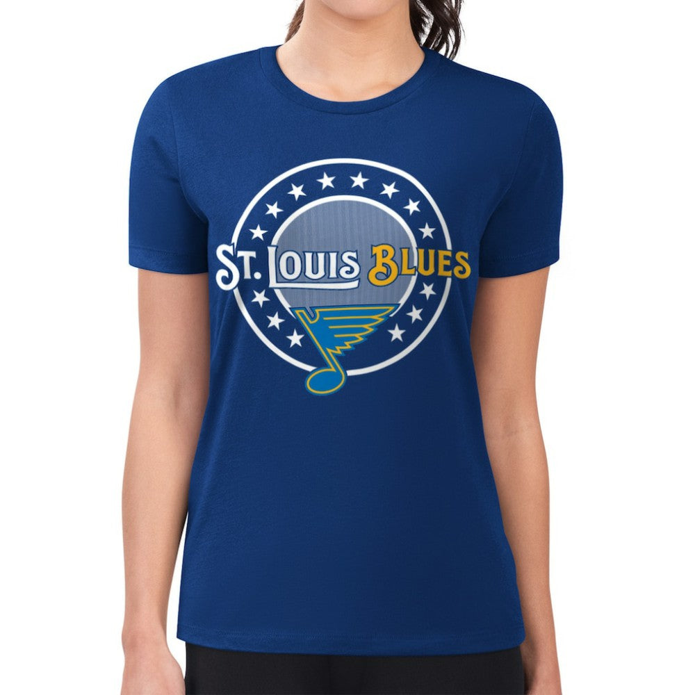 St. Louis Blues G-III 4Her by Carl Banks Women's Super-Slim Lightweight Pinstripe Circle Graphic T-Shirt For Sale