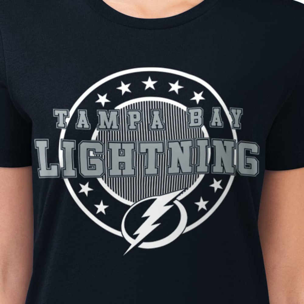 Tampa Bay Lightning G-III 4Her by Carl Banks Women's Super-Slim Lightweight Pinstripe Circle Graphic T-Shirt For Sale