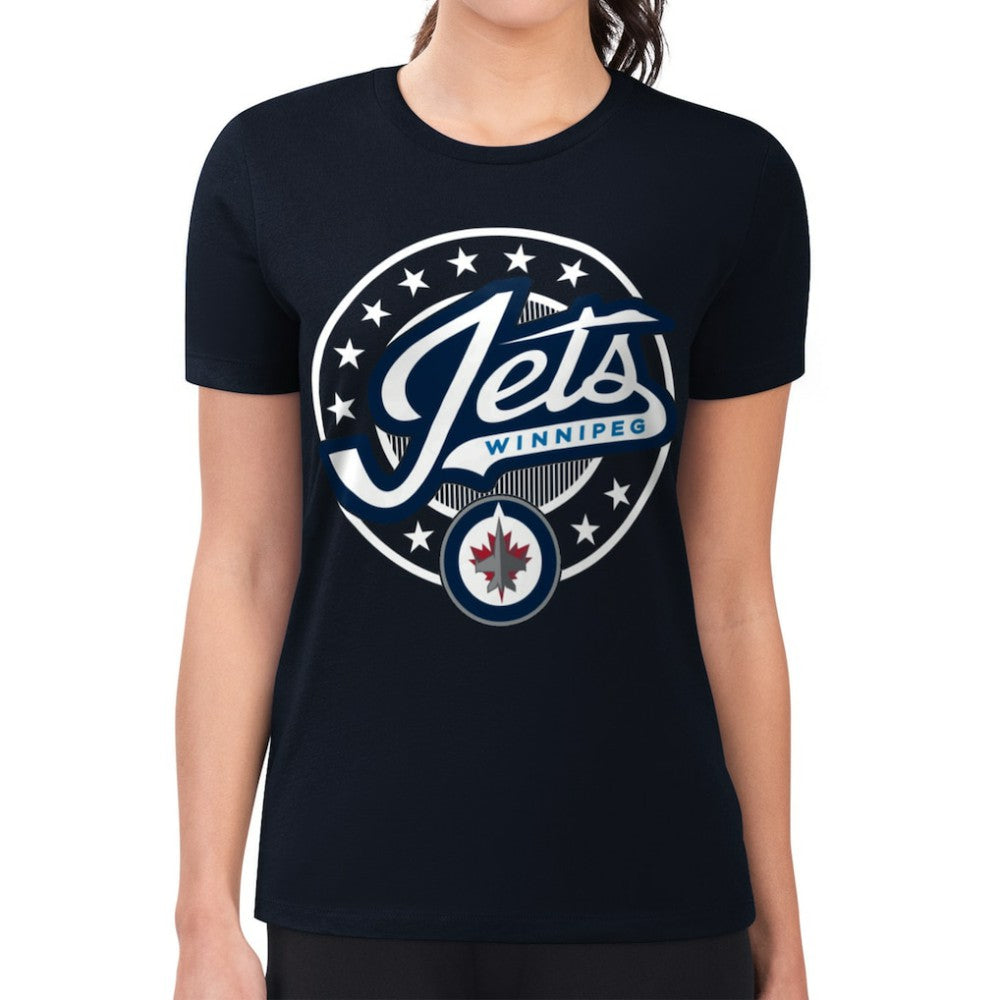 Winnipeg Jets G-III 4Her by Carl Banks Women's Super-Slim Lightweight Pinstripe Circle Graphic T-Shirt Outlet