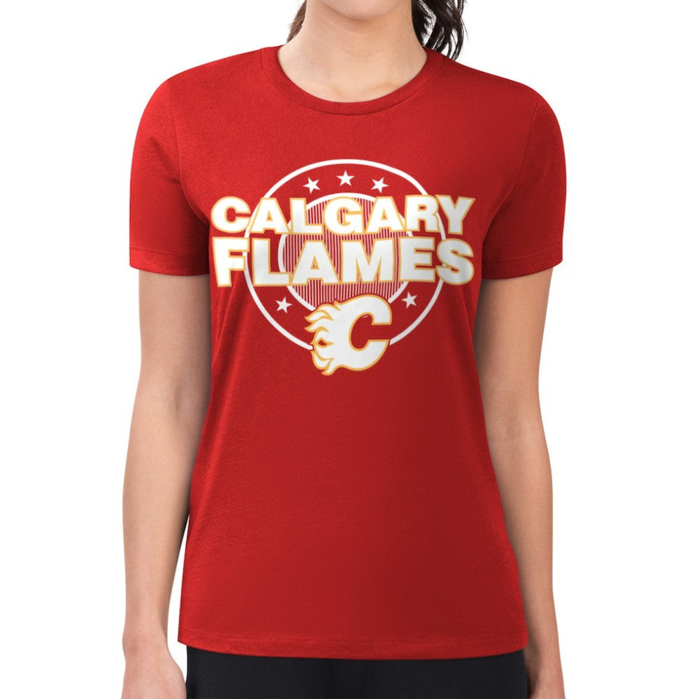 Calgary Flames G-III 4Her by Carl Banks Women's Super-Slim Lightweight Pinstripe Circle Graphic T-Shirt Online