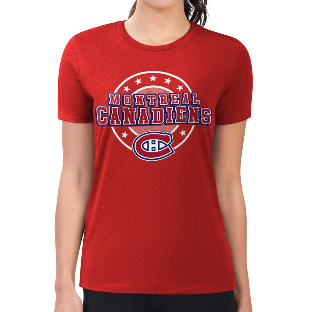 Montreal Canadiens G-III 4Her by Carl Banks Women's Super-Slim Lightweight Pinstripe Circle Graphic T-Shirt For Sale