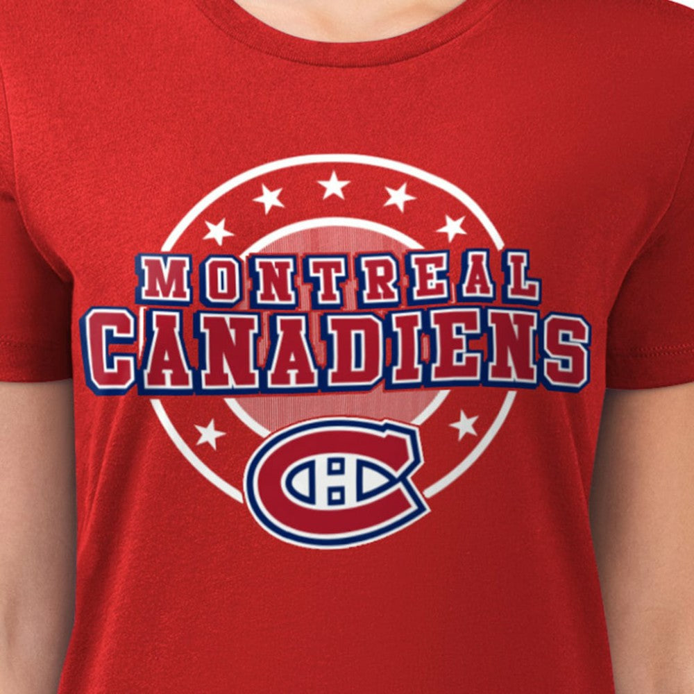 Montreal Canadiens G-III 4Her by Carl Banks Women's Super-Slim Lightweight Pinstripe Circle Graphic T-Shirt For Sale