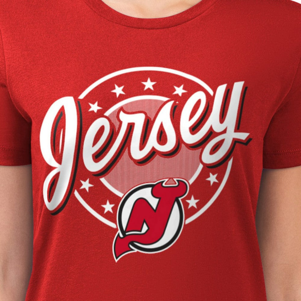 New Jersey Devils G-III 4Her by Carl Banks Women's Super-Slim Lightweight Pinstripe Circle Graphic T-Shirt Outlet