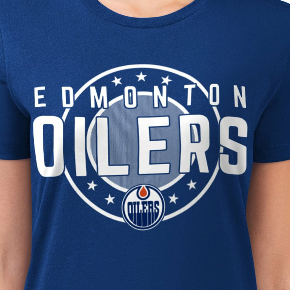 Edmonton Oilers G-III 4Her by Carl Banks Women's Super-Slim Lightweight Pinstripe Circle Graphic T-Shirt Sale