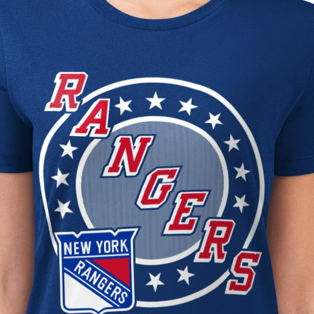 New York Rangers G-III 4Her by Carl Banks Women's Super-Slim Lightweight Pinstripe Circle Graphic T-Shirt For Sale