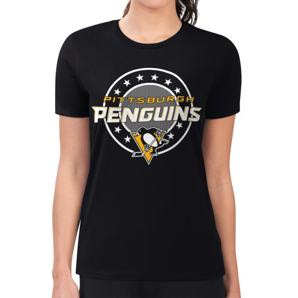 Pittsburgh Penguins G-III 4Her by Carl Banks Women's Super-Slim Lightweight Pinstripe Circle Graphic T-Shirt Outlet