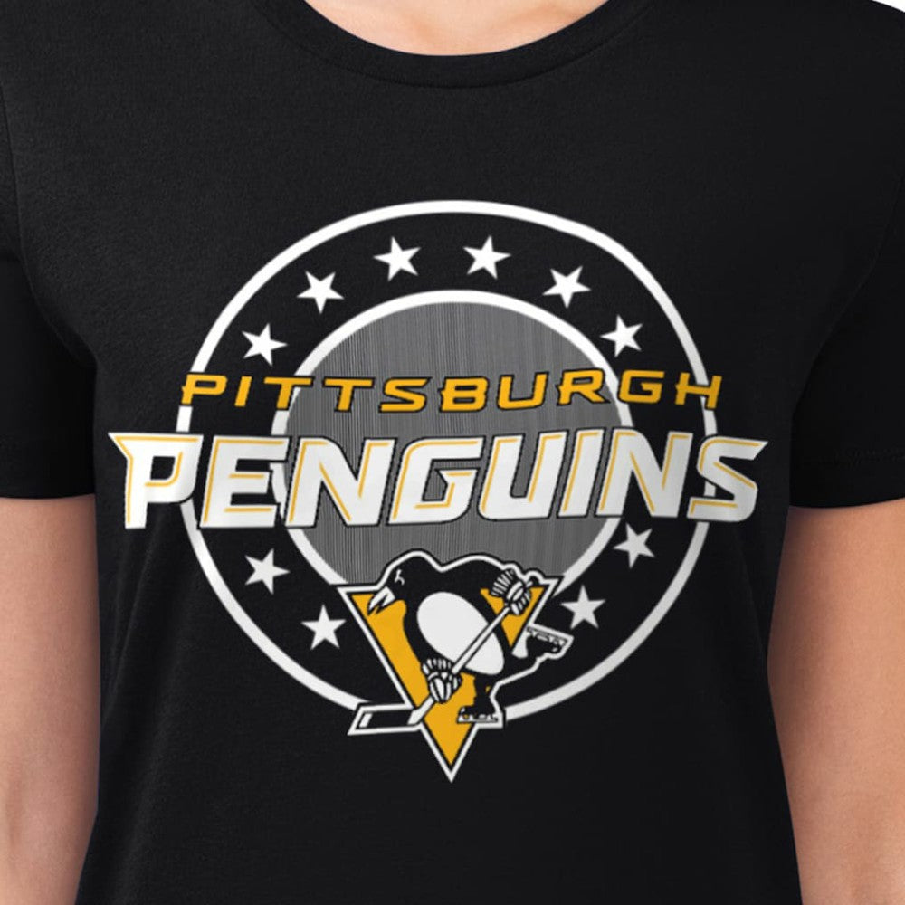 Pittsburgh Penguins G-III 4Her by Carl Banks Women's Super-Slim Lightweight Pinstripe Circle Graphic T-Shirt Outlet