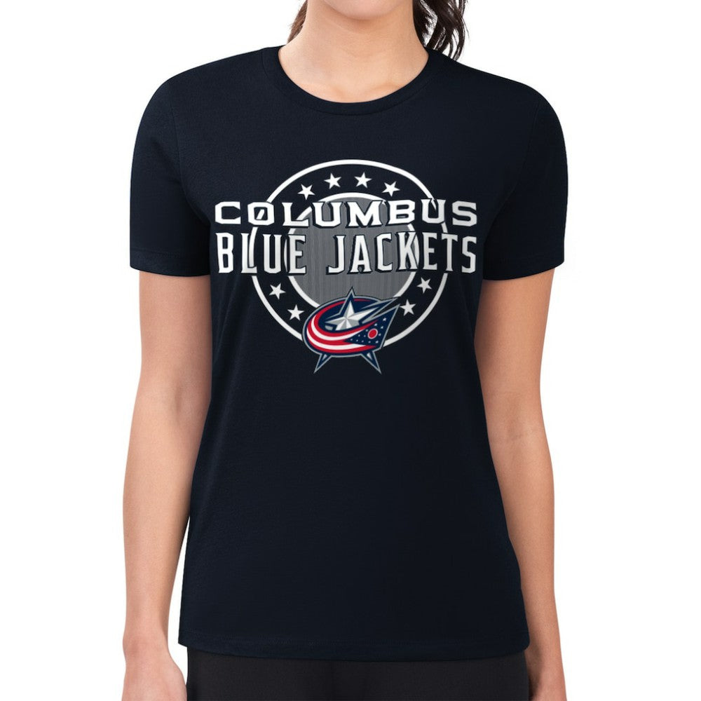 Columbus Blue Jackets G-III 4Her by Carl Banks Women's Super-Slim Lightweight Pinstripe Circle Graphic T-Shirt Online