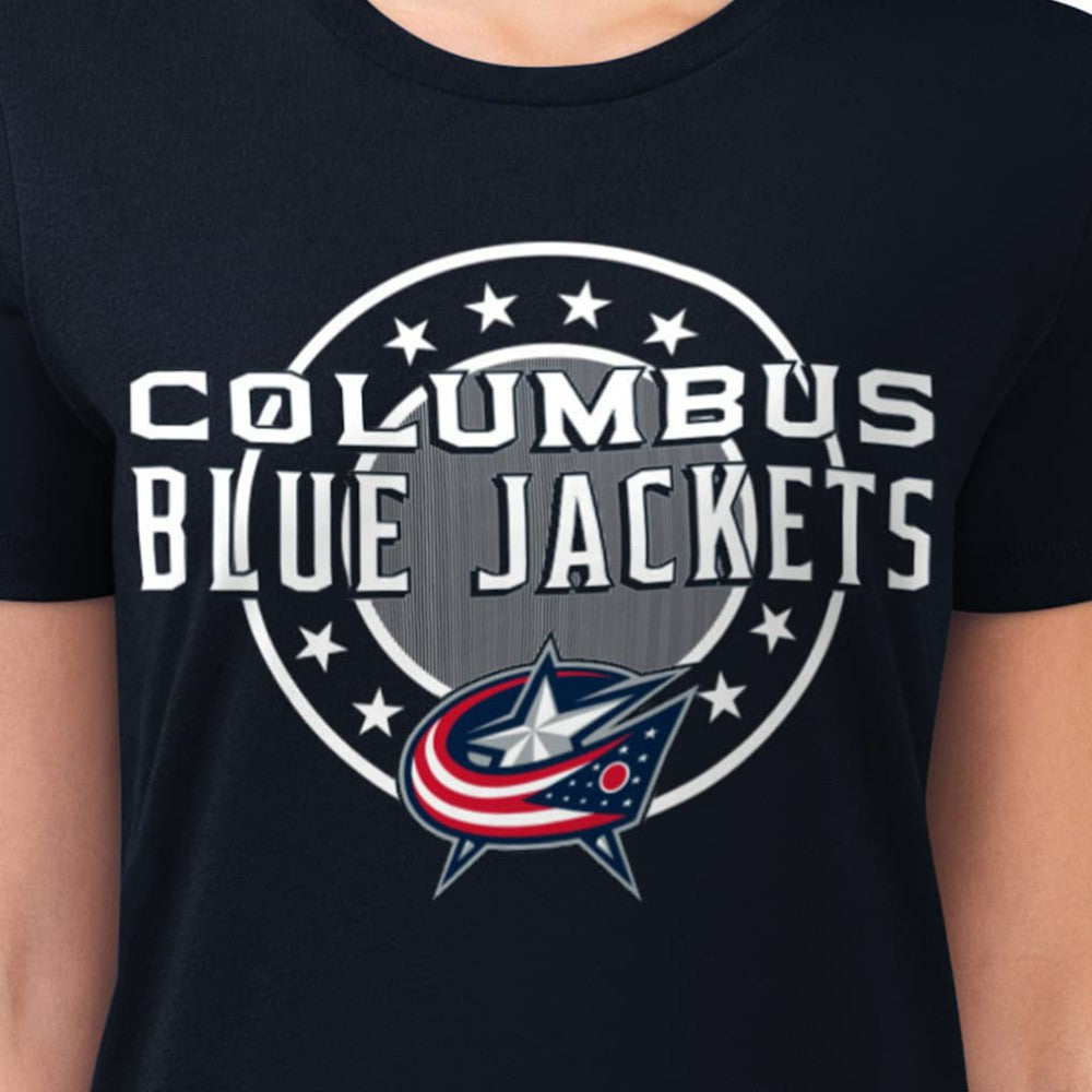 Columbus Blue Jackets G-III 4Her by Carl Banks Women's Super-Slim Lightweight Pinstripe Circle Graphic T-Shirt Online