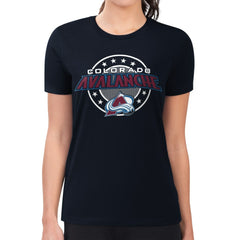 Colorado Avalanche G-III 4Her by Carl Banks Women's Super-Slim Lightweight Pinstripe Circle Graphic T-Shirt On Sale
