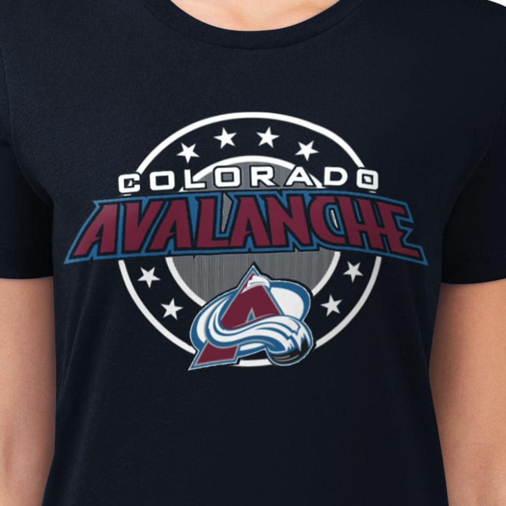 Colorado Avalanche G-III 4Her by Carl Banks Women's Super-Slim Lightweight Pinstripe Circle Graphic T-Shirt On Sale
