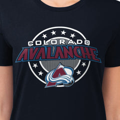 Colorado Avalanche G-III 4Her by Carl Banks Women's Super-Slim Lightweight Pinstripe Circle Graphic T-Shirt On Sale
