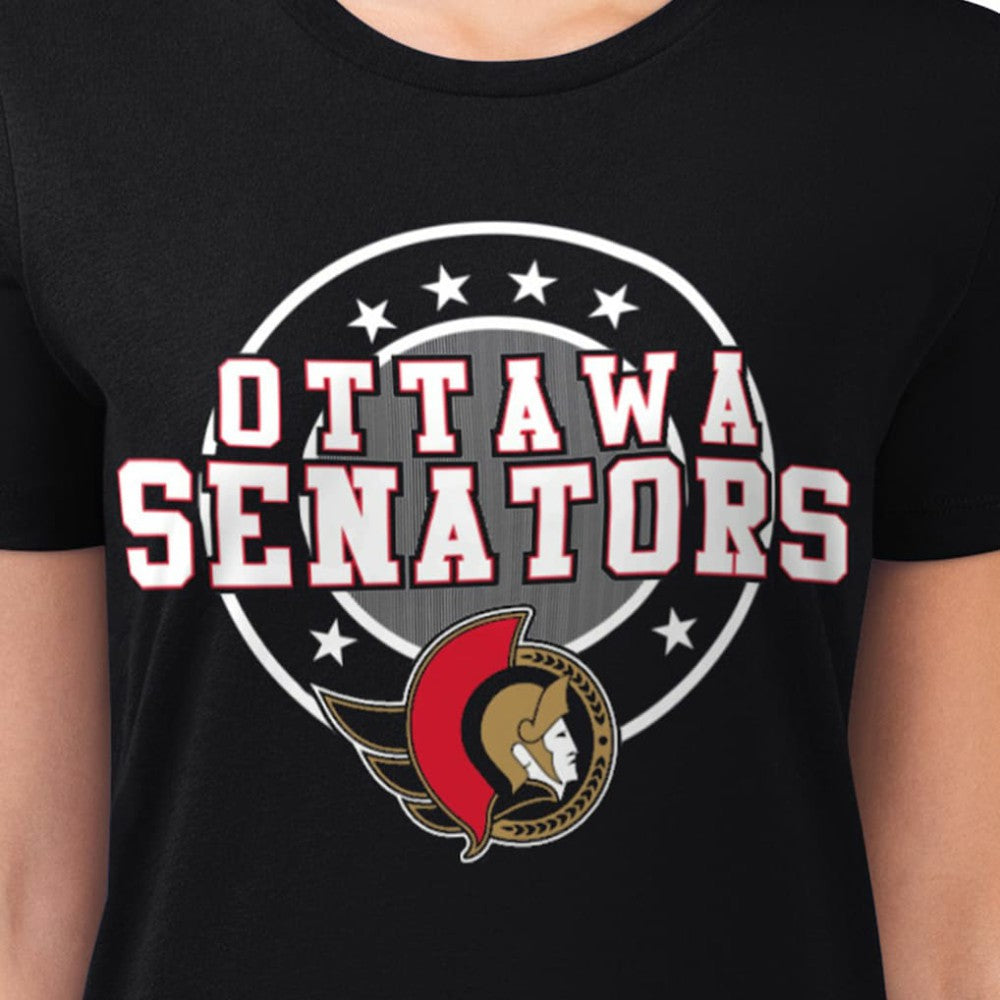 Ottawa Senators G-III 4Her by Carl Banks Women's Super-Slim Lightweight Pinstripe Circle Graphic T-Shirt Sale